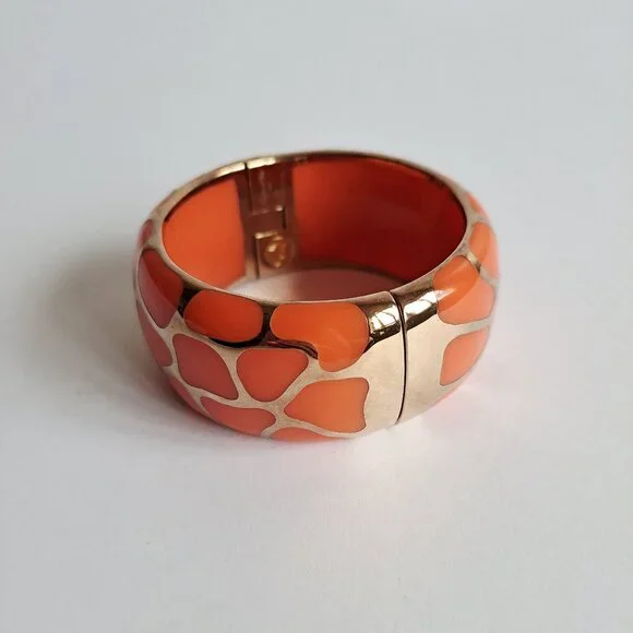 New Angelique De Paris 925 Gold Platted Coral Leopard Print Wide Bracelet - Picture 4 of 16